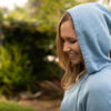 Women's Ultra-Soft V-Neck Hoodie Misty Blue - Image 3