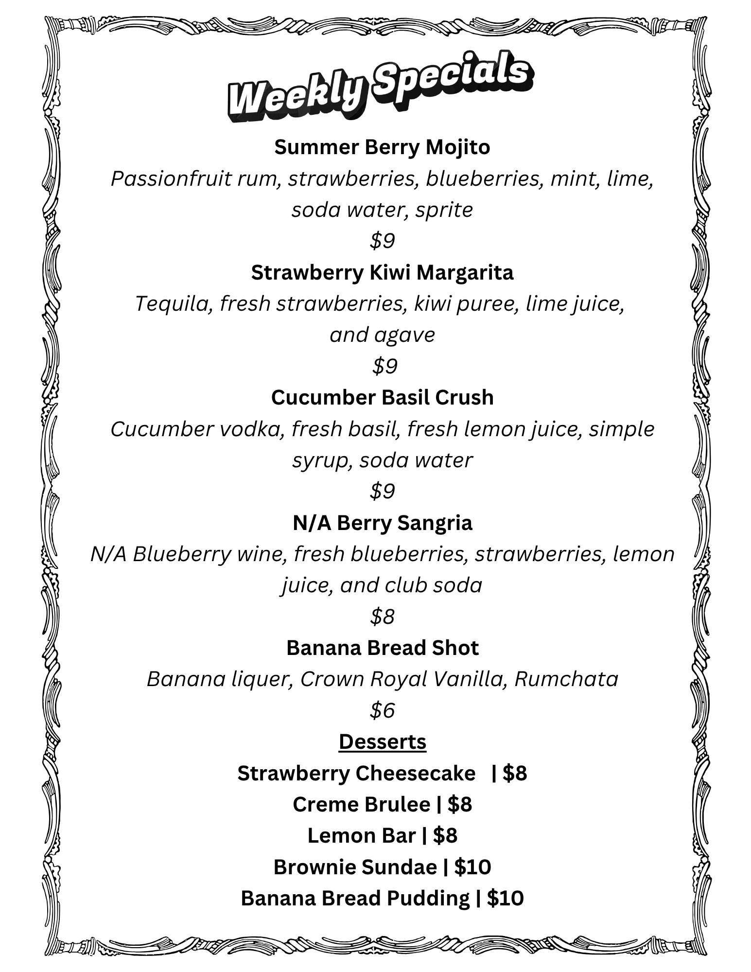 August 14 - Weekly Drinks