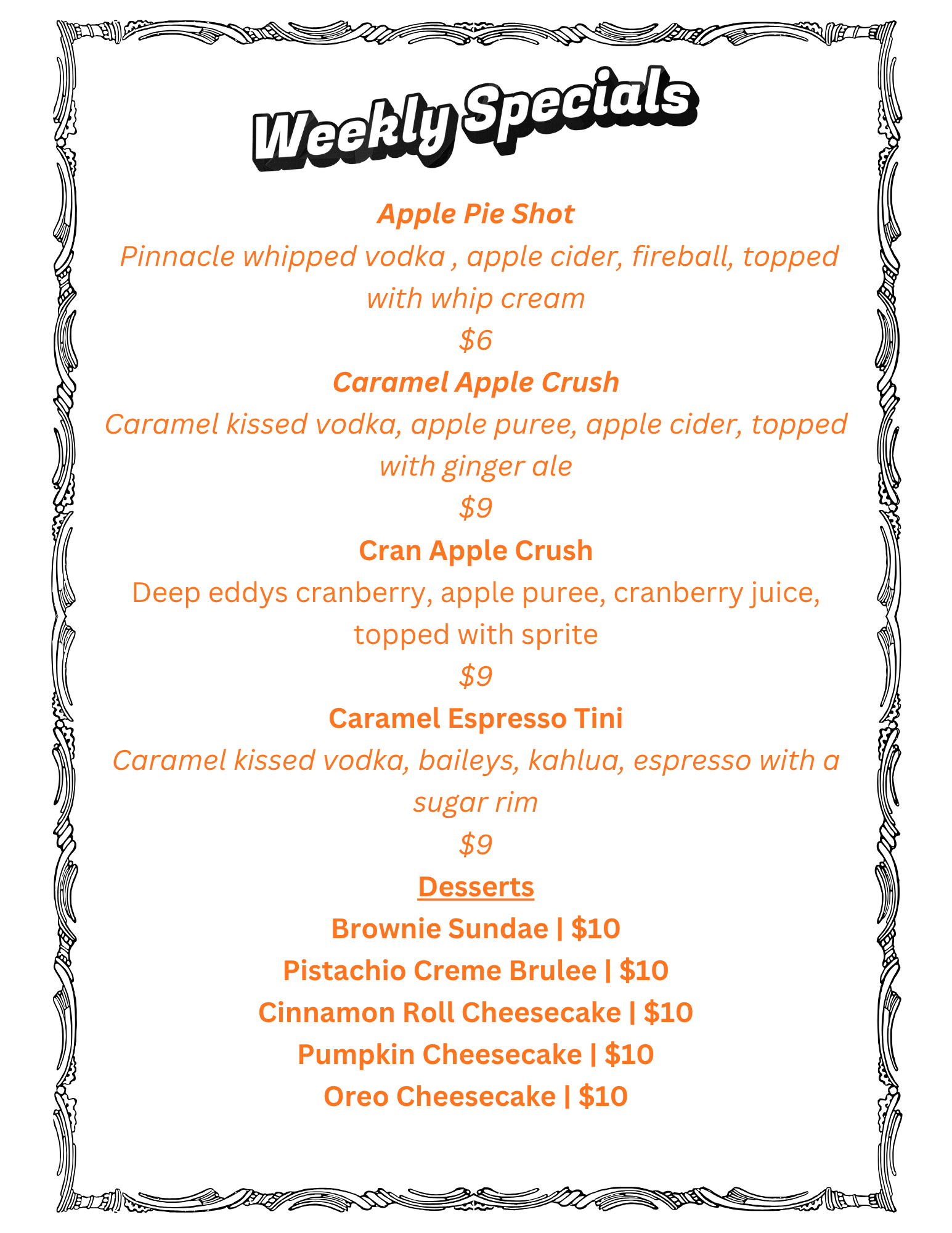 oct 16 weekly drink specials drinks