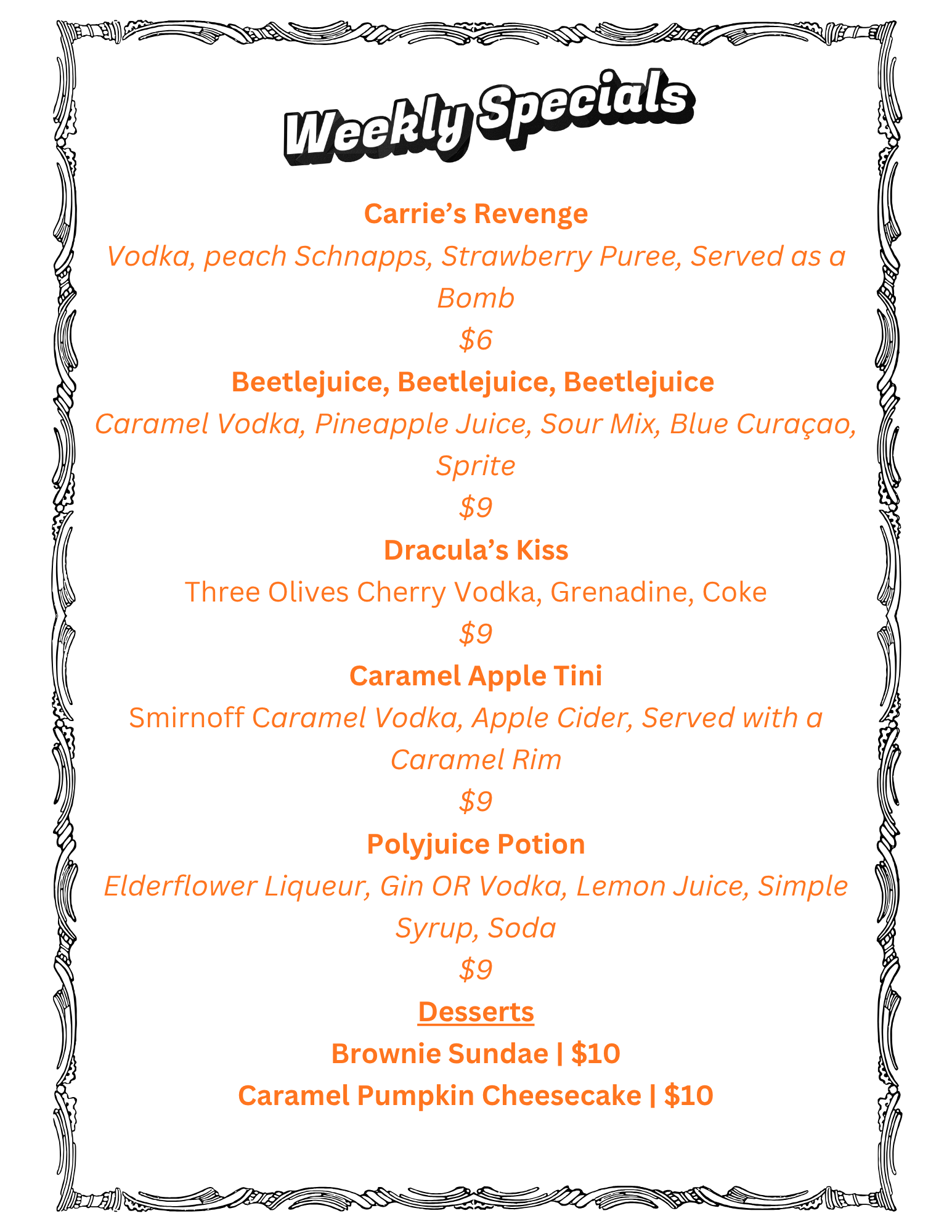 oct 23 weekly drink specials drinks